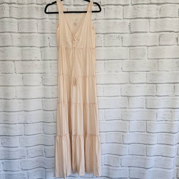 Pilyq Pink Swim Cover Up Sleeveless V-Neck Tiered Maxi Dress Size M/L - Picture 1 of 13